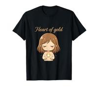 Kawaii Anime Chibi Cœur d'or Motif Fleur d'or T-Shirt