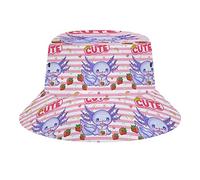 Kawaii Axolotl Fraise Lait Seau Chapeau été Plage Soleil Chapeau emballable Unisexe Impression pêcheur Casquette pour Les Vacances d'été Voyage