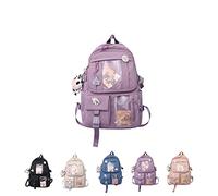 Kawaii Backpack with Kawaii Pin and Accessories, Large Capacity Waterproof Cute Kawaii Backpack for School, Aesthetic Backpack Cute Kawaii Backpack for School, School Backpack for Teens Girls,Purple