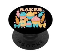 Kawaii Baker Cupcake Coquette avec farine et nœuds PopSockets PopGrip Adhésif