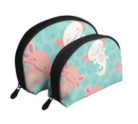 Kawaii bébé Mignon Axolotl, Trousse de Maquillage Coquille Femme Petit Porte-Monnaie Trousse de Toilette Trousse à cosmétiques 2 pièces