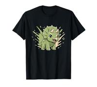 Kawaii Bébé Tricératops Dinosaure Vert Dessin animé T-Shirt