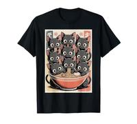 Kawaii Black Cats Mangeant des Nouilles Ramen Asiatique Japonais Chat T-Shirt
