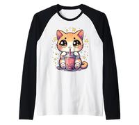 Kawaii Boba Cat - Cute Bubble Tea Kitty Anime Lovers Manche Raglan