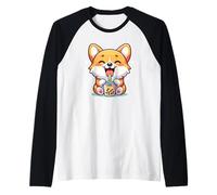 Kawaii Bubble Tea Boba Corgi Chien Manche Raglan