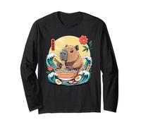 Kawaii Capybara Mangeant des Ramen - Vagues du Bol Manche Longue
