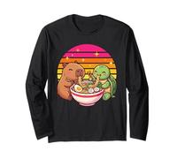 Kawaii Capybara Turtle Ramen Soupe de Nouilles Rétro Coucher de Soleil Manche Longue