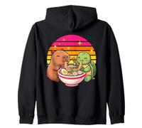 Kawaii Capybara Turtle Ramen Soupe de Nouilles Rétro Coucher de Soleil Sweat à Capuche