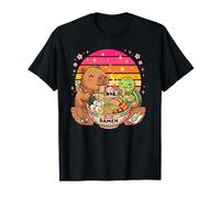 Kawaii Capybara Turtle Ramen Soupe de Nouilles Rétro Coucher de Soleil T-Shirt