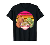 Kawaii Capybara Turtle Ramen Soupe de Nouilles Rétro Coucher de Soleil T-Shirt