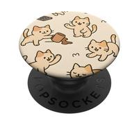 Kawaii Cat Cartoon Funny Mischief Kitty Chaos Pattern PopSockets PopGrip Adhésif