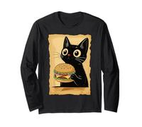 Kawaii Cat Eating Burger Cute Anime Kitty Slice Manche Longue