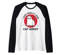 Kawaii Cat Ghost J'aime Vraiment Mignon Cat Ghost Lover Manche Raglan