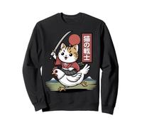 Kawaii Cat Riding Chicken Japanese Anime Funny Samourai Cat Sweatshirt