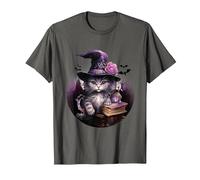 Kawaii Chapeau de sorcière Chat Noir Pastel Mignon Costume d'halloween T-Shirt, Homme, Asphalte, 5XL