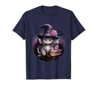 Kawaii Chapeau de sorcière Chat Noir Pastel Mignon Costume d'halloween T-Shirt, Homme, Bleu Marine, XL