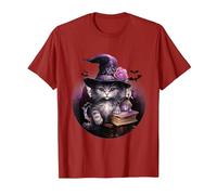 Kawaii Chapeau de sorcière Chat Noir Pastel Mignon Costume d'halloween T-Shirt, Homme, Canneberge, 3XL