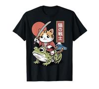 Kawaii Chat chevauchant Grenouille Art Japonais Anime Crapaud Chat Samouraï T-Shirt