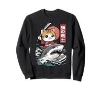 Kawaii Chat équitation Requin Art Japonais drôle Chat samouraï Sweatshirt
