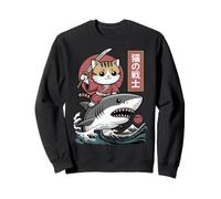 Kawaii Chat équitation Requin Art Japonais drôle Chat samouraï Sweatshirt