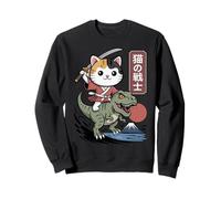 Kawaii Chat équitation T-Rex Art Japonais Anime Samouraï Chat Sweatshirt