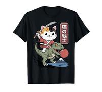 Kawaii Chat équitation T-Rex Art Japonais Anime Samouraï Chat T-Shirt