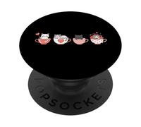 Kawaii Chat Mignon Valentine Hearts Tasse à thé Kitty PopSockets PopGrip Adhésif