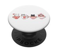Kawaii Chat Mignon Valentine Hearts Tasse à thé Kitty PopSockets PopGrip Adhésif