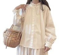 Kawaii Chemise Harajuku Blouses Japonais Style coréen Chemise Blanche Lolita Hauts à Volants lâche Doux Doux Fille à Manches Longues Mignon