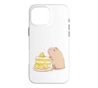 Kawaii Chibi Capybara avec Une Tranche de gâteau Yuzu Art Mignon Coque pour iPhone 16 Pro Max