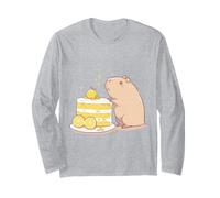 Kawaii Chibi Capybara avec Une Tranche de gâteau Yuzu Art Mignon Manche Longue