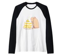 Kawaii Chibi Capybara avec Une Tranche de gâteau Yuzu Art Mignon Manche Raglan