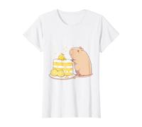 Kawaii Chibi Capybara avec Une Tranche de gâteau Yuzu Art Mignon T-Shirt Graphique avec Valeur, Femme, Blanc, L