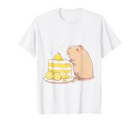 Kawaii Chibi Capybara avec Une Tranche de gâteau Yuzu Art Mignon T-Shirt Graphique avec Valeur, Homme, Blanc, XL