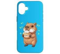 Kawaii Chibi Capybara grignote joyeusement Une marmotte d'eau Amusante Coque pour iPhone 16 Plus