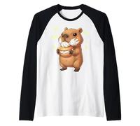 Kawaii Chibi Capybara grignote joyeusement Une marmotte d'eau Amusante Manche Raglan