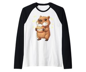 Kawaii Chibi Capybara grignote joyeusement Une marmotte d'eau Amusante Manche Raglan