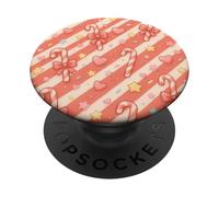 Kawaii Coquette Candy Cane Christmas Pattern Pastel Hearts Stars PopSockets PopGrip Adhésif