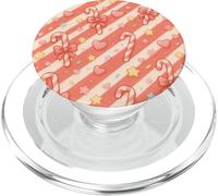 Kawaii Coquette Candy Cane Christmas Pattern Pastel Hearts Stars PopSockets PopGrip pour MagSafe