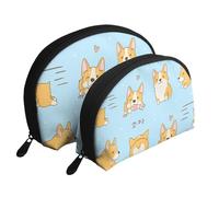 Kawaii Corgi Chien Mignon, Trousse de Maquillage Coquille Femme Petit Porte-Monnaie Trousse de Toilette Trousse à cosmétiques 2 pièces