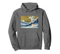 Kawaii Cute Corgi on The Great Wave in Hokusai Style Sweat à Capuche, Unisexe pour Adultes, Asphalte, XL