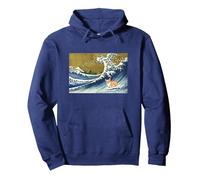 Kawaii Cute Corgi on The Great Wave in Hokusai Style Sweat à Capuche, Unisexe pour Adultes, Bleu Marine, S