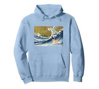 Kawaii Cute Corgi on The Great Wave in Hokusai Style Sweat à Capuche, Unisexe pour Adultes, Bleu poudré, S