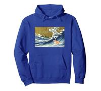 Kawaii Cute Corgi on The Great Wave in Hokusai Style Sweat à Capuche, Unisexe pour Adultes, Bleu Royal, M