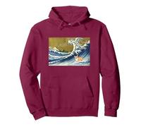 Kawaii Cute Corgi on The Great Wave in Hokusai Style Sweat à Capuche, Unisexe pour Adultes, Marron, S