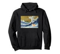 Kawaii Cute Corgi on The Great Wave in Hokusai Style Sweat à Capuche, Unisexe pour Adultes, Noir, S