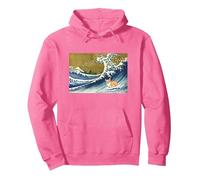Kawaii Cute Corgi on The Great Wave in Hokusai Style Sweat à Capuche, Unisexe pour Adultes, Rose Vif, XL