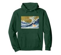 Kawaii Cute Corgi on The Great Wave in Hokusai Style Sweat à Capuche, Unisexe pour Adultes, Vert Forêt, S
