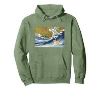 Kawaii Cute Corgi on The Great Wave in Hokusai Style Sweat à Capuche, Unisexe pour Adultes, Vert Sauge, S