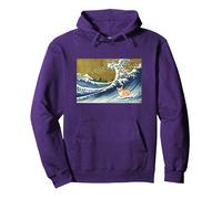 Kawaii Cute Corgi on The Great Wave in Hokusai Style Sweat à Capuche, Unisexe pour Adultes, Violet, L